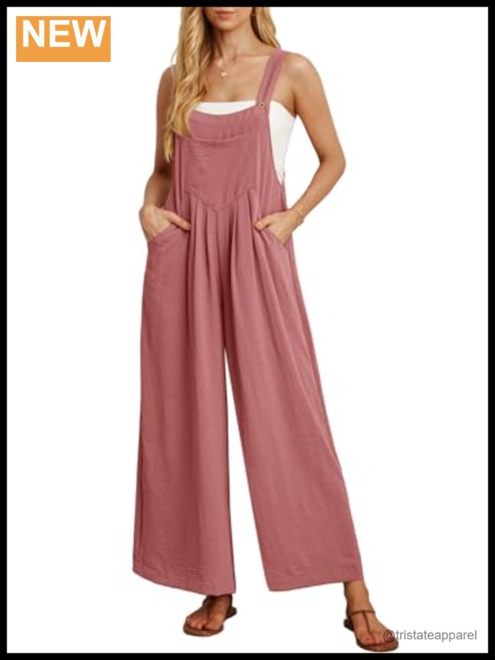 Women's Summer Wide Leg Overalls Jumpsuit with Pockets Sleeveless Casual
